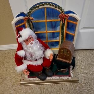 Vntg Smile IND Christmas Animated Santa Claus Radio Plays White Christmas Works